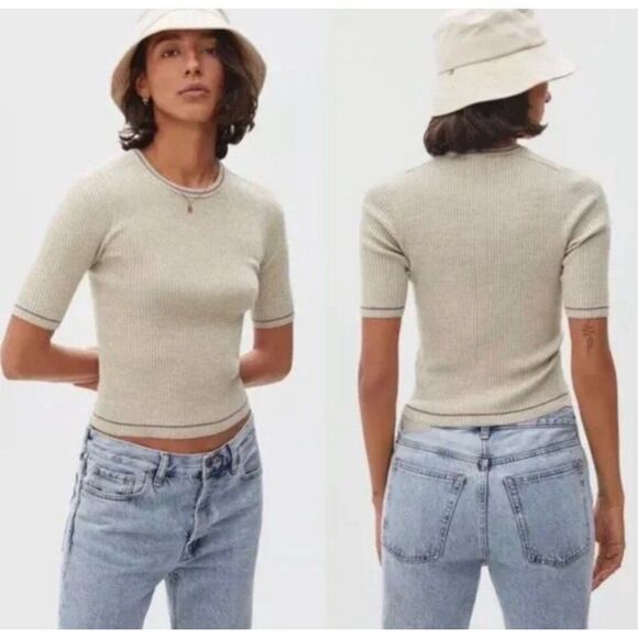 NWOT Everlane The Ribbed Merino Tee in Oatmeal , Med $98 G21 - Picture 2 of 8
